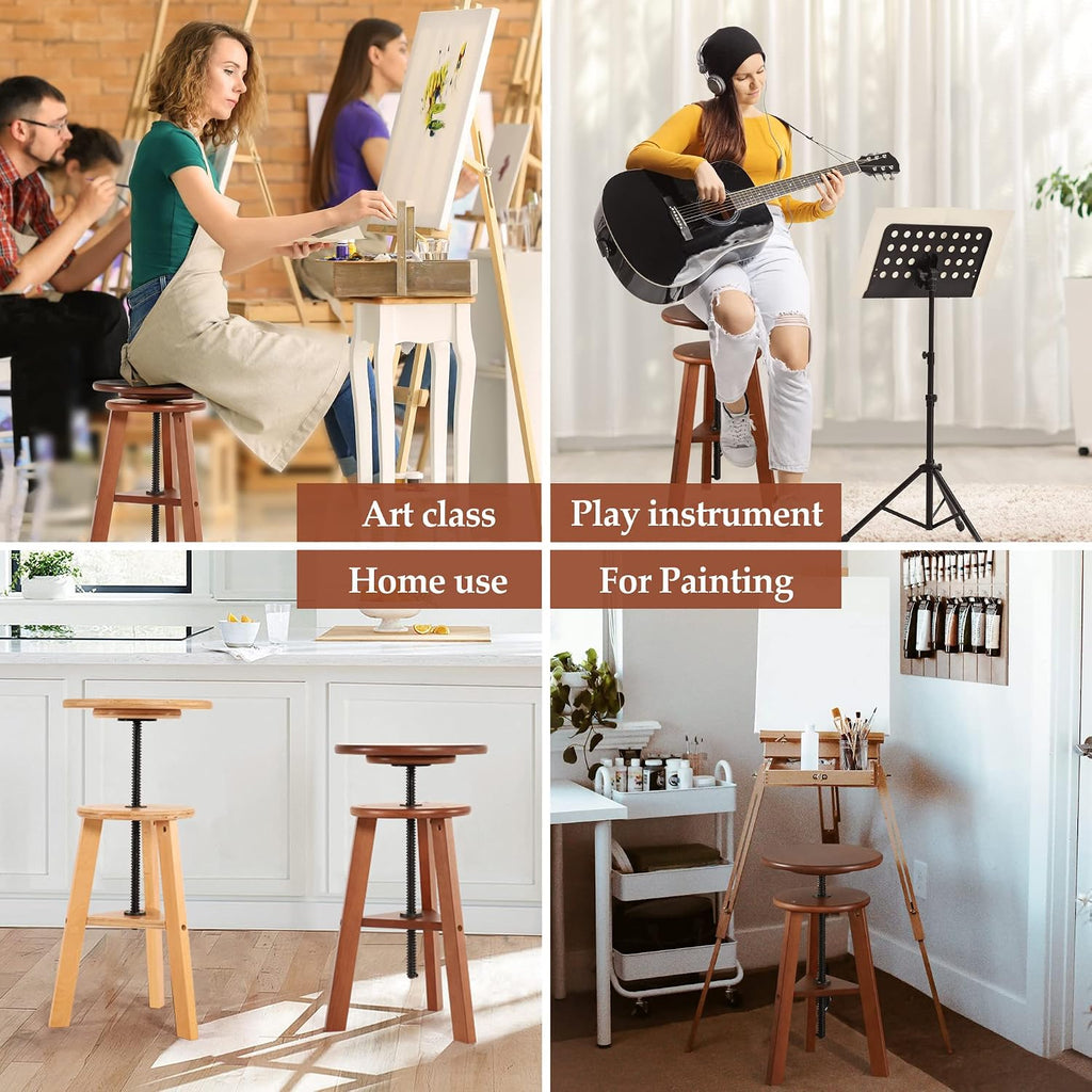 VISWIN Adjustable Drafting Stool, Beech Wood, Artist Stool Chair, Supports Up to 176 Lbs, for Artists, Studio, Home Use, Office, Kitchen, Walnut