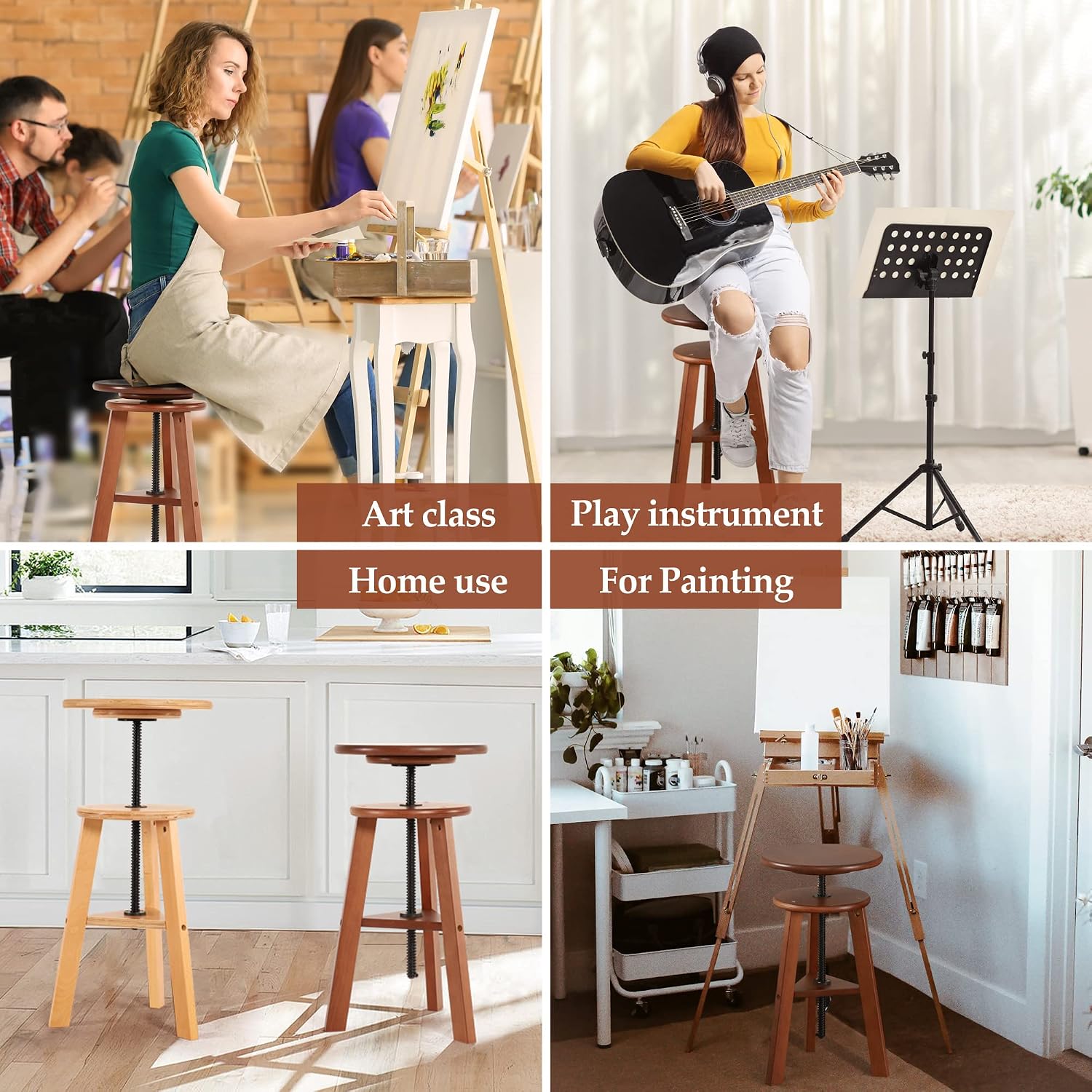 VISWIN Adjustable Drafting Stool, Beech Wood, Artist Stool Chair, Supports Up to 176 Lbs, for Artists, Studio, Home Use, Office, Kitchen, Walnut