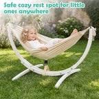 FUNLIO Wooden Hammock with Stand for Kids 3-5 Years (Height < 3.9ft/120cm), Premium Solid Wood Kids Hammock Chair Stand, Stable Structure, Wider & Longer Children Hammock, 220lbs Capacity - White