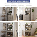 GarveeHome Kitchen Pantry Cabinet, 71 in Tall Kitchen Hutch Storage Pantry with Microwave Stand, Freestanding Buffet with Shelves and Glass Doors for Home Dining Room, Grey