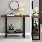 Solid Wood Console Table, 1.96" Thick Top Entryway Table, Narrow Sofa Table Behind Couch, Heavy Duty Industrial Hallway Table with Steel Frame, Rustic Farmhouse