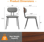 LSSPAID Dining Chairs Set of 2, Linen Fabric Upholstered Dining Room Chairs with Walnut Bentwood Back, Mid-Century Modern Kitchen Chairs with Adjustable Feet Pads, Grey