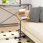 GOFLAME C-Shaped End Table Adjustable Height, Rolling Couch Sofa Side Table with 360° Tilting Top, Edge Stopper & Lockable Wheels, Modern 360° Swivel TV Tray Tables for Living Room, Bedroom (Brown)
