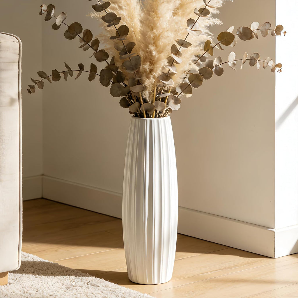 Large Floor Ceramic Vase 17.7 Inches Tall,White Modern Flower Tall Vases for Office, Home,Farmhouse,Living Room Décor,Simple Origami Design Fall Decorative Porcelain Flower Arrangement Vase Ideal Gift
