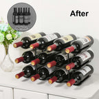Countertop Wine Rack - 12 Bottle Freestanding Wine Bottle Holder Stand - 3 Tier Wooden Wine Storage Rack - Black Wavy Wine Organizer for Cabinet Pantry Home Kitchen Bar