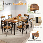 Zevemomo 7-Piece Dining Table Set, Kitchen Table Chairs Set of 6, Dining Room Sets for 6, Farmhouse Dining Table Set with 6 X-Shaped Curved Backrest Chairs, for Kitchen & Living Room-Rustic Brown