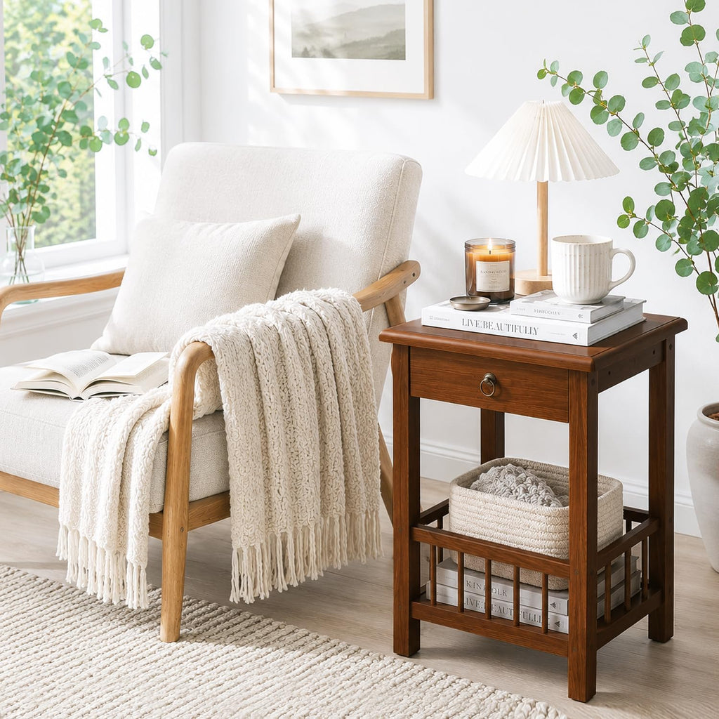 YUNMUARY-End Tables Living Room,Sofa Table, Farmhouse Side Table with Drawers,12.99 Inches Wide Small End Tables for Small Spaces,Narrow Nightstand for Bedroom.Easy Assembly.