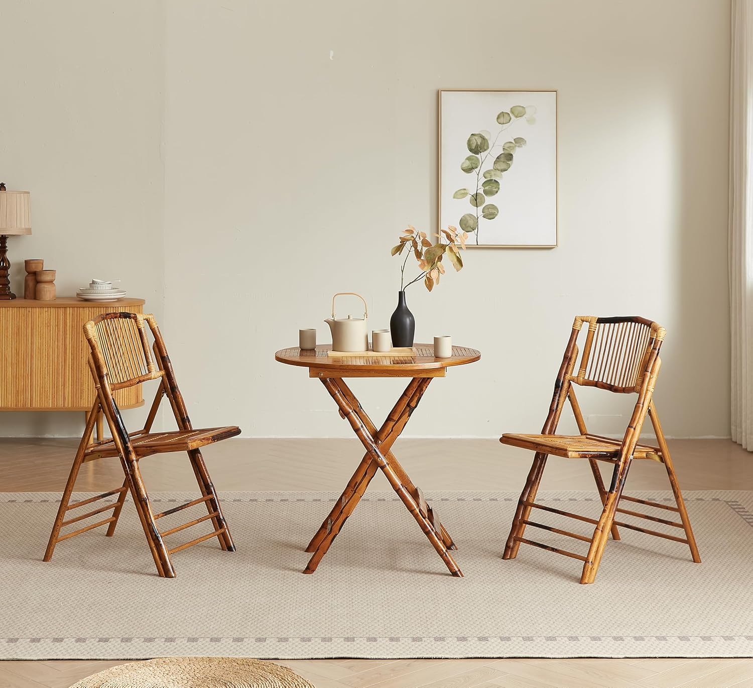 Vintage Bamboo Rattan Folding Dinging Chair - Portable Lightweight Retro Seat for Indoor, Outdoor, Patio, Wedding, Office, and Events (2, Brown, Oversized)