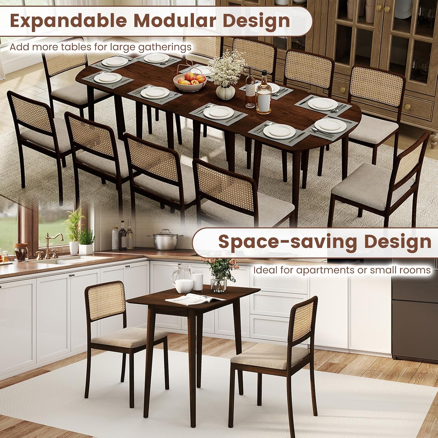 Giantex Dining Table for 2-4, 34" Rectangular Dinner Table with Solid Rubber Wood Frame, Space-Saving Kitchen Table for Small Space, Apartment, Living Room, Home Office (Walnut)