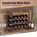 4-Tier Wine Rack Countertop, 15 Bottle Wine Rack for Inside Cabinet, Metal Wine Bottle Holder with Table Top, Wine Storage Shelf for Kitchen, Bar, Dining Room