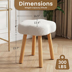 Cmishe Cloud Vanity Stool with Solid Beech Wood Legs, Boucle Makeup Chair for Bedroom, Flower Shaped Upholstered Ottoman, Cute Dressing Stool for Girls & Dorm, Cream White