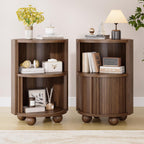 Decofy Modern Round Nightstands Set of 2 with Sliding Doors and 2 Storage Shelves, Modern Bedside End Table, Suitable for Bedroom (Walnut)