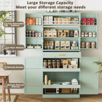 HQZX 71’’ Tall Kitchen Pantry Cabinet, Pantry Storage Cabinet with 6 Doors Shelves, Large Drawer & 2 Pull Out Shelves, Freestanding Cupboard for Kitchen, Dining Room, Green