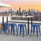 Sweetcrispy Metal Bar Stools Set of 4, 24 Inch Stackable Restaurant Classic Trattoria Metal Chairs, Backless Counter Height Barstool Chairs for Dining Room, Kitchen Island, Indoor Outdoor Use, Blue