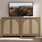 SICOTAS 68" W Rattan Sideboard Buffet Cabinet with Storage Set of 2, Mid Century Modern Credenza with Arch Doors & Shelves Farmhouse Coffee Bar Media Console Cabinets for Living Room, Entryway