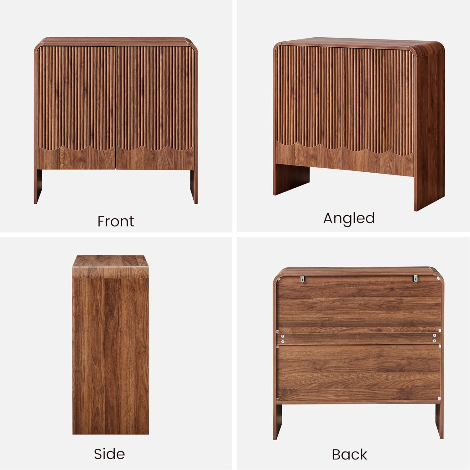FurSch Fluted Sideboard Buffet Cabinet, Mid Century Modern Storage Cabinet with Curved Edge and Adjustable Shelf for Kitchen Dining Room Living Room (Walnut-Wave, 2 Doors*1 pc)