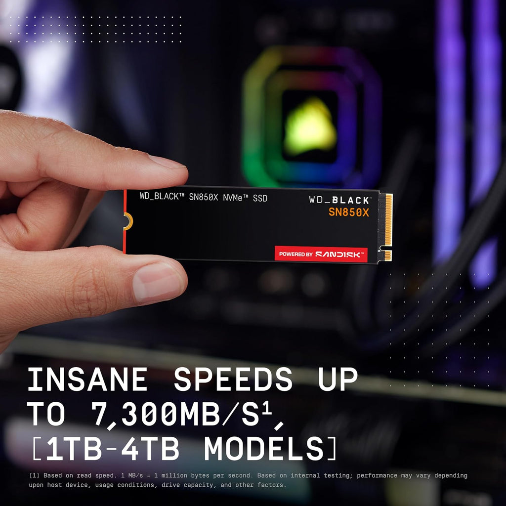 WD_BLACK SN850X 4TB NVMe SSD - M.2 2280, Up to 7,300 MB/s Read speeds, Up to 6,300 MB/s write speeds, Gaming Expansion, High Performance Internal Solid State Drive - WDS400T2X0E
