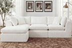 GRUSIGN 110'' Oversized Boneless Cloud Couch for Living Room, Modern Big Sectional Compressed L Shape Couch with Ottoman, Comfy Chenille Deep Seat Memory Foam Spineless 4 Seater Sofa, Beige