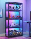 AODK Display Cabinet with Glass Door, 4-Tier Display Case with LED Lights, Display Shelf for Storage, Curio Cabinet for Collectibles, Living Room