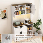 74 Inch Tall Freestanding Pantry Storage Cabinet Cupboard Unit, Six Doors, Dual Drawers, Triple Shelves, Integrated Power Outlets USB Charging, Versatile Wardrobe Hutch Organizer Furniture (White B)