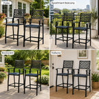 Kozyard Outdoor Counter Height Bar Stools Set of 2, Patio Bar Chairs with Wrought Iron Frame & Textilene Fabric, Outdoor Dining Chairs for Patio, Poolside, Backyard Navy Blue