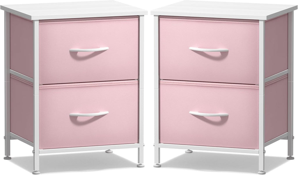 Sorbus Nightstand with 2 Drawers - Kids Bedside Furniture End Table Night Stand - Steel Frame, Wood Top & Easy Pull Fabric Bins - Dresser & Chest for Home, Bedroom Accessories, Office & Dorm (2 Pack)