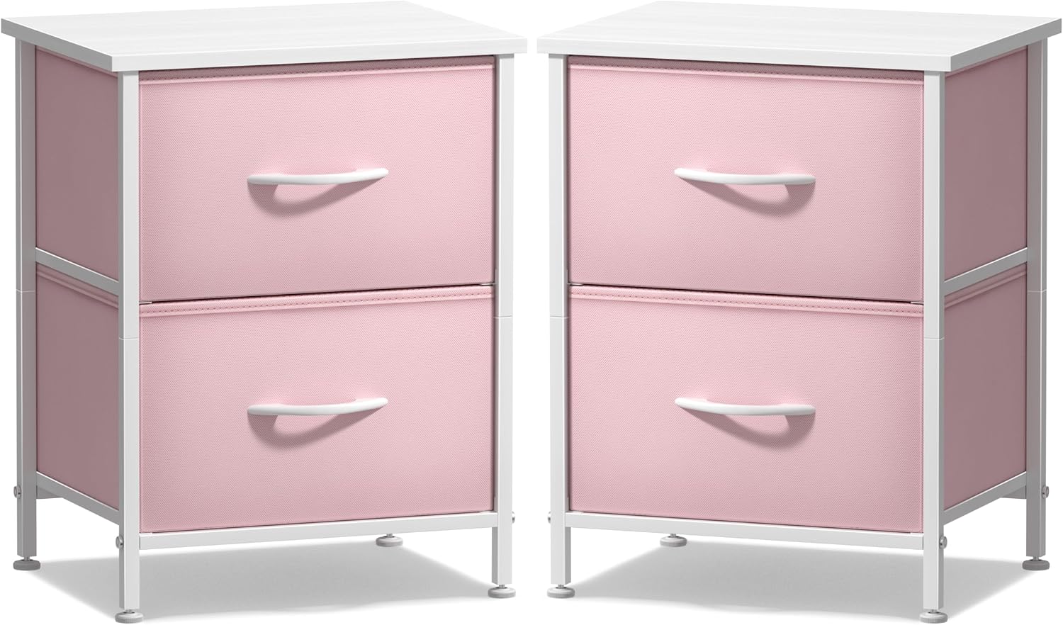 Sorbus Nightstand with 2 Drawers - Kids Bedside Furniture End Table Night Stand - Steel Frame, Wood Top & Easy Pull Fabric Bins - Dresser & Chest for Home, Bedroom Accessories, Office & Dorm (2 Pack)