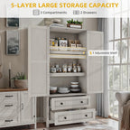 DWVO 64.5" H Kitchen Pantry Cabinet, Storage Cabinet with Barn Doors, 2 Drawers and Adjustable Shelves, Farmhouse Cupboard for Dining Room, Living Room, Bathroom, Off White