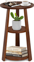 3-Tier Round Side Table, Solid Wood End Table & Nightstand for Small Spaces, Compact Accent Table for Living Room, Bedroom, Office (Red Brown Finish)