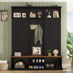 Hall Tree with Bench and Shoe Storage,Shoe and Coat Rack with Drawer and Hooks,Farmhouse Furniture for Entryway,Mudroom,Living Room,Black (Black, 62.2" W)