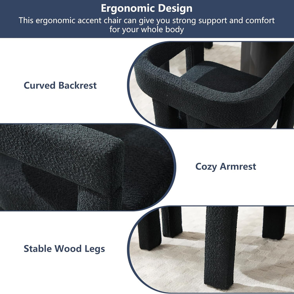 Boucle Barrel Side Chairs Set of 4, Modern Designed Upholstered Compy Sherpa Teddy Fabric Accent Kitchen/Dining Chair, Kitchen Armchair for Living Room office Dining Room Bedroom (Black, Set of 4)