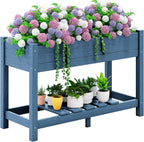 SERWALL Raised Garden Bed with Legs, 43"×17"×30" Large HDPE Elevated Planter Box for Vegetables Flower Herb Patio, All Weather Use- Blue
