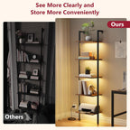 5-Tier Ladder Shelf with LED Light, Wall Mounted Bookshelf with Metal Frame, Rustic Brown — for Living Room, Bedroom or Office