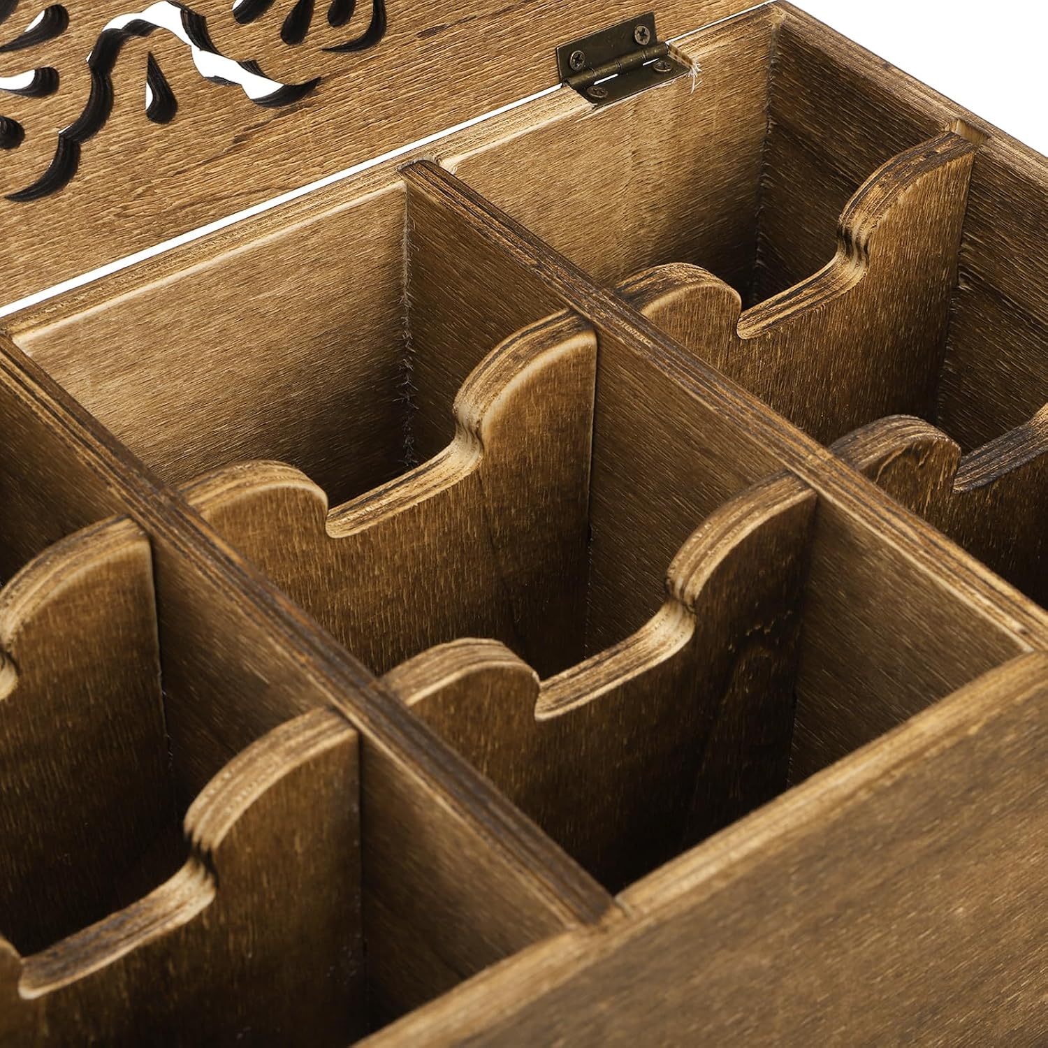WRINGKIT Tea Bag Organizer Storage Box, Wood, 9 Compartments | Tea Chest Containers with Floral Carved Lid, Tea Holder Box for Assorted Spice Packets, Home Decor, Multi-Functional Storage
