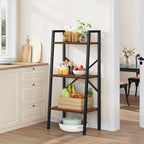 Hoctieon 3-Tier Industrial Ladder Bookshelf, Narrow Ladder Shelf, Tall Standing Bookshelf, Skinny Open Ladder Shelf, for Living Room, Home Office, Kitchen, Bedroom, Metal Frame, Rustic Brown