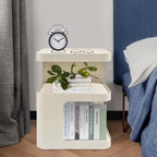 Modern End Tables 3 Tier Small Nightstand Metal Side Table with Storage Accent Tables Minimalist Couch Table for Bedroom, Living Room, No Assembly Required (Style 1, White, 15.7×15.7)