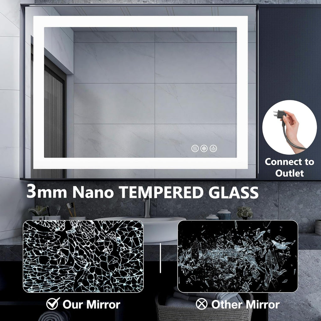 DUMOS 24.1"x32.1" LED Bathroom Mirror, Smart Anti-Fog Bathroom Vanity Mirror with Front Light & Backlit, 3 Color Temperatures, Dimmable, Memory Function