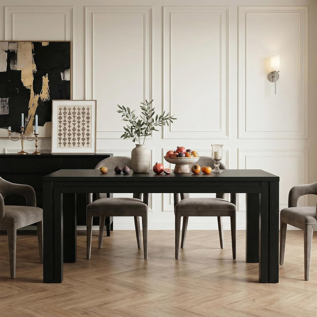 LITTLE TREE 63-Inch Dining Table for 6 People, Rectangular Kitchen Table with Heavy Duty Legs, Farmhouse Wooden Table for Dining Room, Dinner, Dinette (Black)