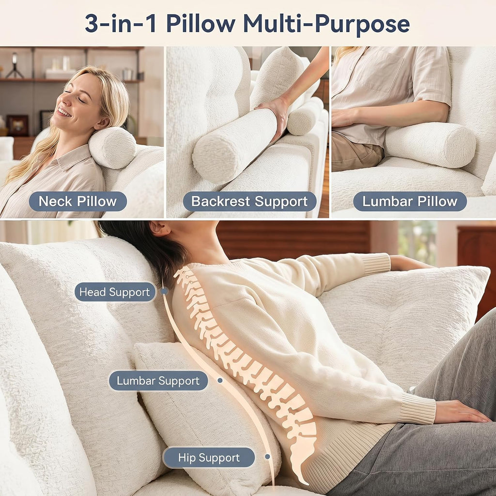 110" Oversized Cloud Sectional Boneless Couch, Modular Chenille L-Shaped Compressed Sofa with Ottoman & 3-in-1 Multi-Purpose Pillow, 3 Seater Memory Foam Couches for Living Room, Beige