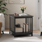 Treocho Large End Tables Living Room Set of 2 with Storage Shelf | Side Table, 24 InchModern Nightstand, Living Room, Bedroom, Office, Black