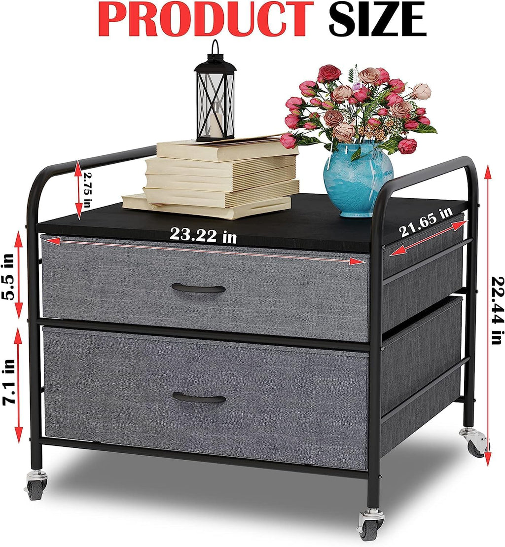 Mini Fridge Stand, 120LBS Mini Fridge Table, 2 Drawer Fridge Cart, Mini Fridge Stand with Storage, Metal Frame Iron Top, 4 Swivel Wheels for Home Kitchen, Black