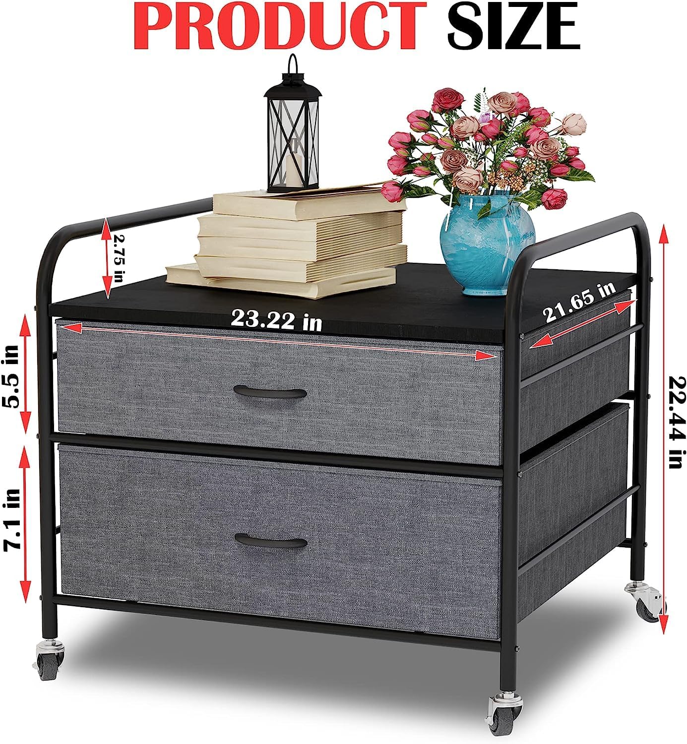 Mini Fridge Stand, 120LBS Mini Fridge Table, 2 Drawer Fridge Cart, Mini Fridge Stand with Storage, Metal Frame Iron Top, 4 Swivel Wheels for Home Kitchen, Black