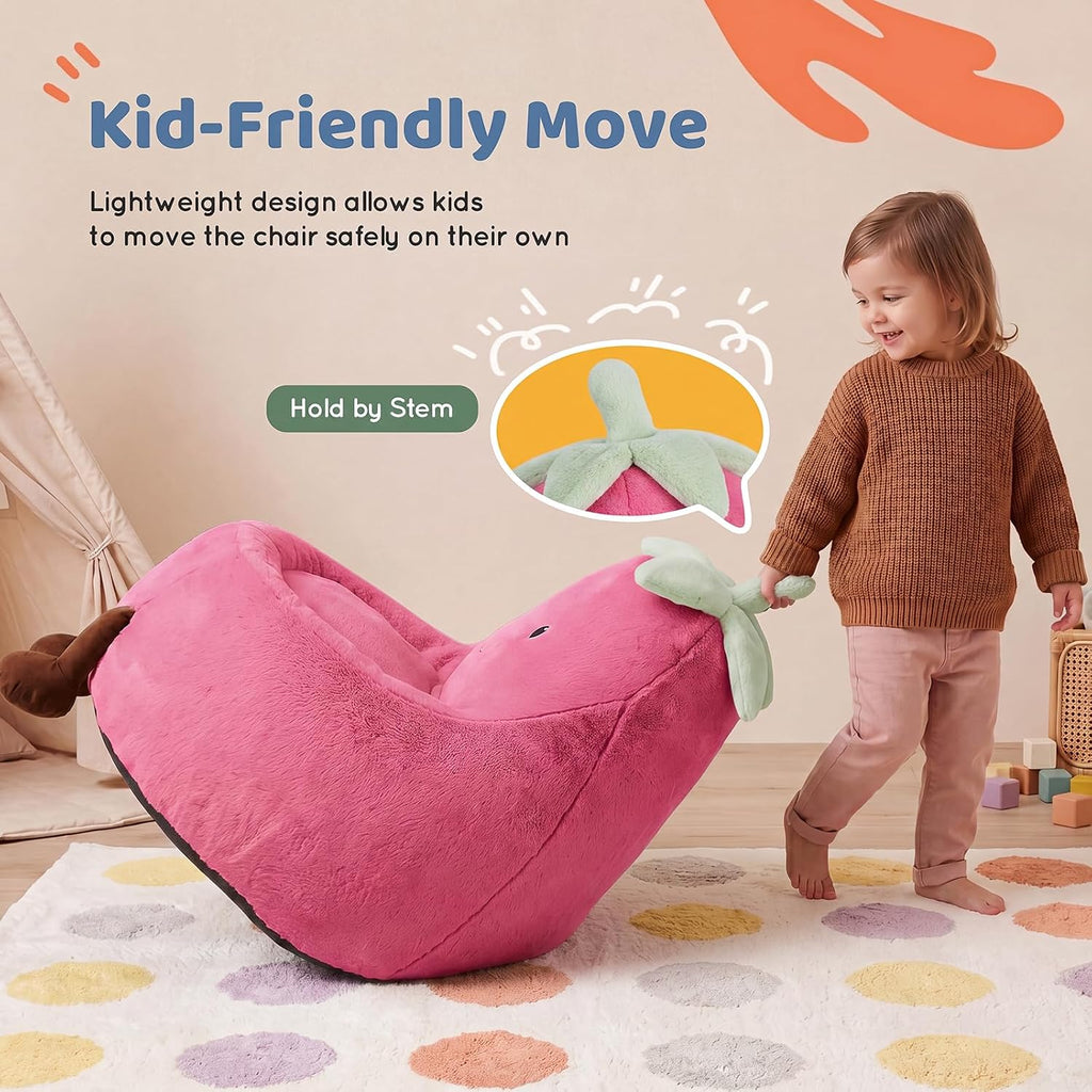DUMOS 24" Kids Sofa, Stuffed Toddler Couch with Faux Rabbit Fur Cover for Teens & Kids, Comfy Lazy Sofa Chair for Reader, Living Room, Bedroom, Aged 4-12 Years Rose Red