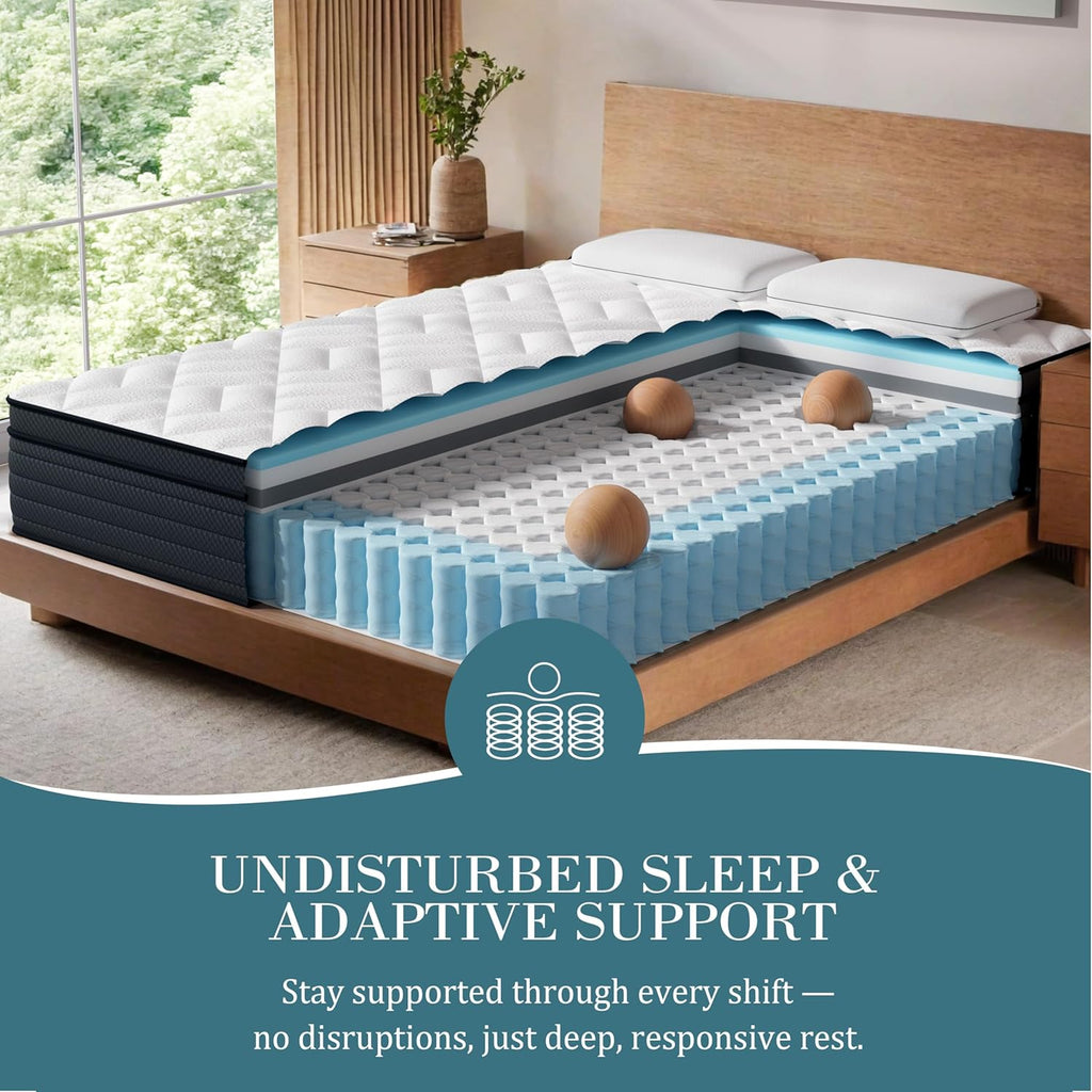 Sleepmax Extra Firm Queen Mattress 12 Inch - Deep Sleep Hybrid Mattress Pain Relieving - Cooling Bed in a Box for Back & Side Sleepers - 365-Night Trial, CertiPUR-US Certified, Forever Warranty