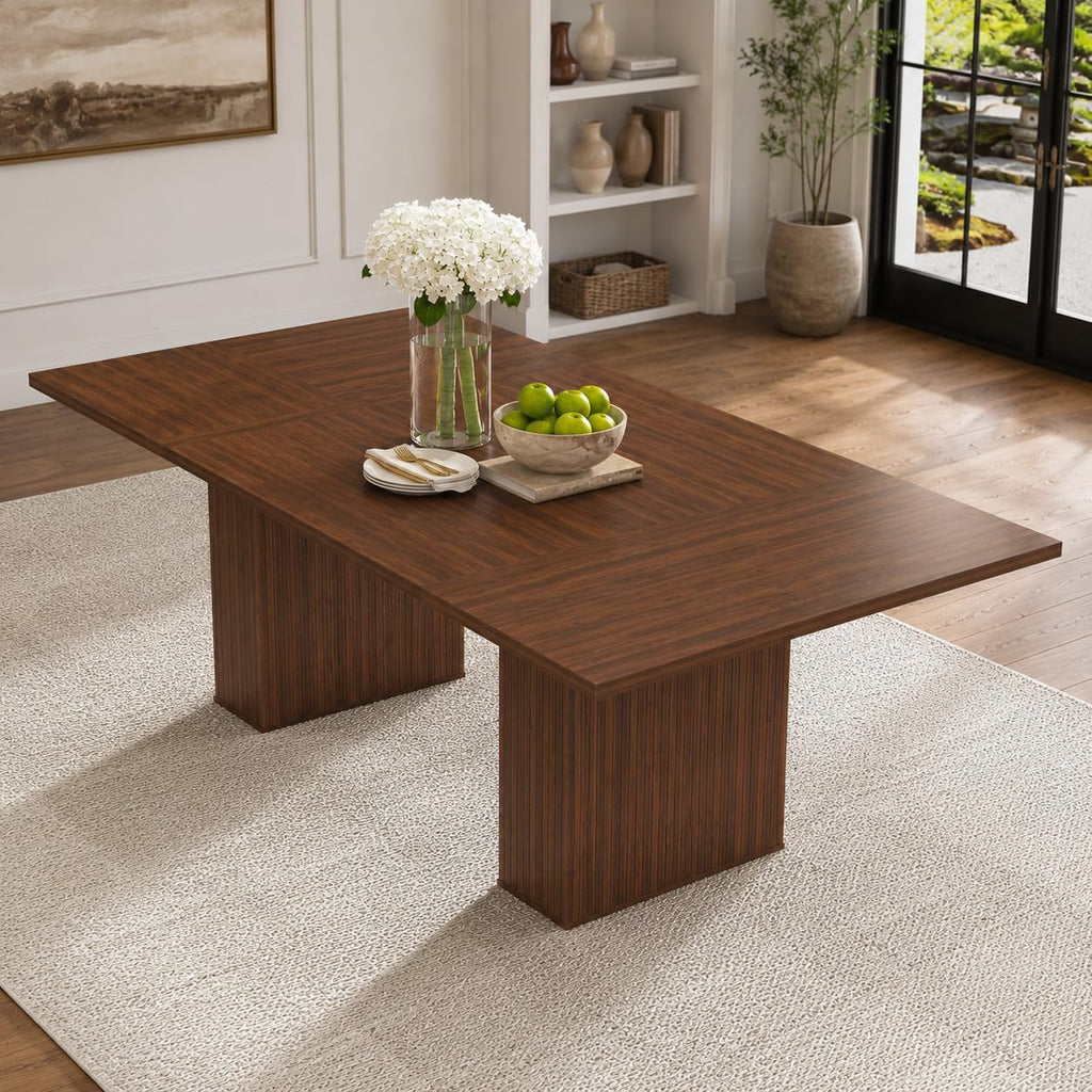 79" Wood Dining Table, Walnut Brown Wood Grain