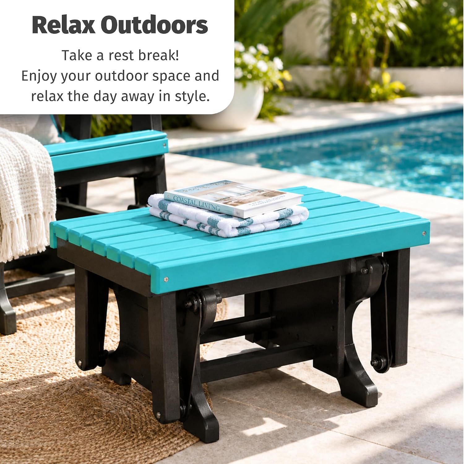 DutchCrafters Ottoman – Amish Made, HDPE Outdoor, Weather Resistant Patio Footrest Furniture for Porch, Deck & Backyard Relaxation, Weatherwood & Black