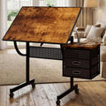 Adjustable Drafting Table with 4 Trays & 2 Storage Drawers, Multifunctional Tilting Drawing Art Desk, Vintage Drawing Table Art Craft Workstation for Studio Home Office Painting Writing (Style-A)
