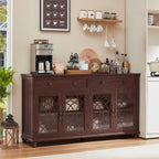 Joaxswe Farmhouse Sideboard Buffet Cabinet with Storage,59" Large Credenza with 4 Glass Doors & 2 Drawers,Adjustable Shelves Console Table,Wood Kitchen Coffee Bar for Dining Room,Living Room,Walnut