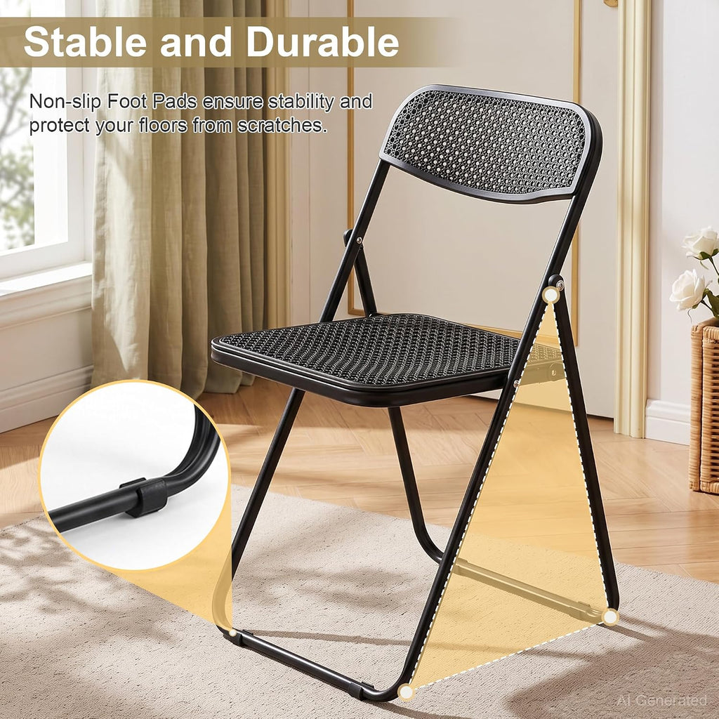 VECELO Plastic Folding Chairs 2 Pack, Metal Frame for Indoor/Outdoor, Black | Breathable Mesh Backrest & Seat, Foldable Portable Chair, No Assembly Required, for Party, Camping, Events