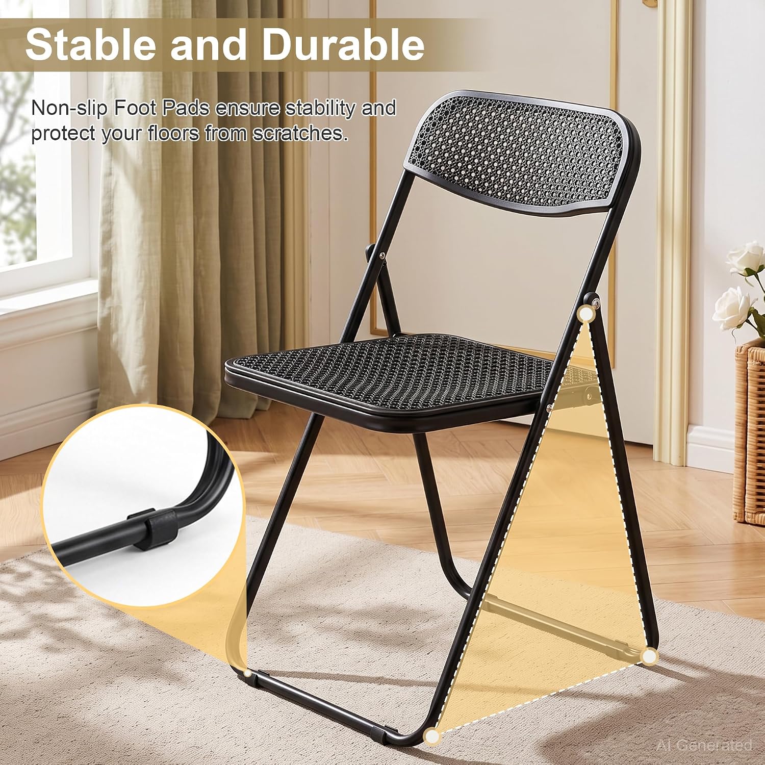 VECELO Plastic Folding Chairs 2 Pack, Metal Frame for Indoor/Outdoor, Black | Breathable Mesh Backrest & Seat, Foldable Portable Chair, No Assembly Required, for Party, Camping, Events
